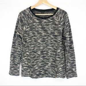 Ann Taylor Marled Black Crew Neck Tweed‎ Knit Side Zip Oversized Sweater S